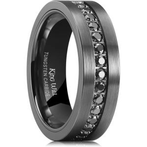 King Will Mens Tungsten Wedding Band with Cubic Zircon Inlay 7mm/8mm Flat Cut Comfort Fit Engagement Rings(Gunmetal&Black-7mm)
