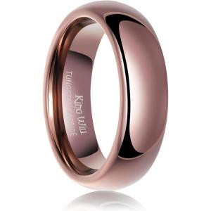 King Will Men’s Women’s 1.5mm 2mm 4mm 6mm 8mm Tungsten Carbide Ring 24k Gold Plated Rose Gold Plated Domed Polished Finish Wedding Band(Brown 6mm)