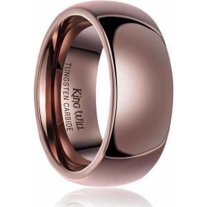 King Will Men’s Women’s 1.5mm 2mm 4mm 6mm 8mm Tungsten Carbide Ring 24k Gold Plated Rose Gold Plated Domed Polished Finish Wedding Band(Brown 8mm)
