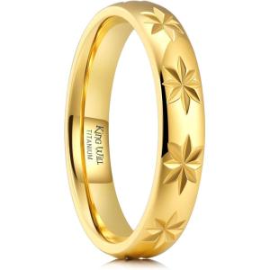 King Will Men’s Women’s 1.5mm 2mm 4mm 6mm 8mm Tungsten Carbide Ring 24k Gold Plated Rose Gold Plated Domed Polished Finish Wedding Band(Fashion Gold-4mm)