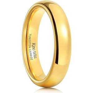 King Will Men’s Women’s 1.5mm 2mm 4mm 6mm 8mm Tungsten Carbide Ring 24k Gold Plated Rose Gold Plated Domed Polished Finish Wedding Band(Gold 4mm)