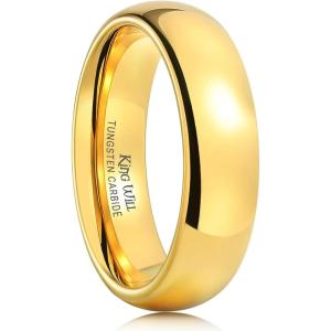 King Will Men’s Women’s 1.5mm 2mm 4mm 6mm 8mm Tungsten Carbide Ring 24k Gold Plated Rose Gold Plated Domed Polished Finish Wedding Band(Gold 6mm)