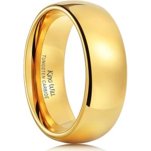 King Will Men’s Women’s 1.5mm 2mm 4mm 6mm 8mm Tungsten Carbide Ring 24k Gold Plated Rose Gold Plated Domed Polished Finish Wedding Band(Gold 8mm)