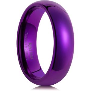 King Will Men’s Women’s 1.5mm 2mm 4mm 6mm 8mm Tungsten Carbide Ring 24k Gold Plated Rose Gold Plated Domed Polished Finish Wedding Band(Purple 6mm)