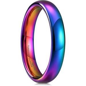 King Will Men’s Women’s 1.5mm 2mm 4mm 6mm 8mm Tungsten Carbide Ring 24k Gold Plated Rose Gold Plated Domed Polished Finish Wedding Band(Rainbow 4mm)