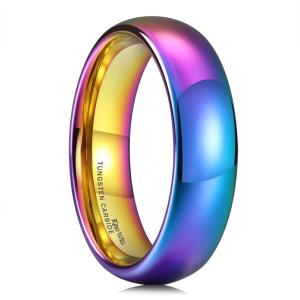 King Will Men’s Women’s 1.5mm 2mm 4mm 6mm 8mm Tungsten Carbide Ring 24k Gold Plated Rose Gold Plated Domed Polished Finish Wedding Band(Rainbow 6mm)