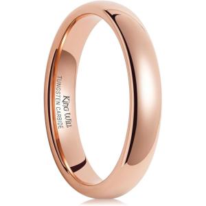 King Will Men’s Women’s 1.5mm 2mm 4mm 6mm 8mm Tungsten Carbide Ring 24k Gold Plated Rose Gold Plated Domed Polished Finish Wedding Band(Rose Gold 4mm)
