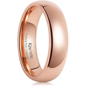 King Will Men’s Women’s 1.5mm 2mm 4mm 6mm 8mm Tungsten Carbide Ring 24k Gold Plated Rose Gold Plated Domed Polished Finish Wedding Band(Rose Gold 6mm)