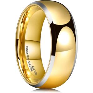 King Will Men’s Women’s 1.5mm 2mm 4mm 6mm 8mm Tungsten Carbide Ring 24k Gold Plated Rose Gold Plated Domed Polished Finish Wedding Band(Z-Gold 8mm)