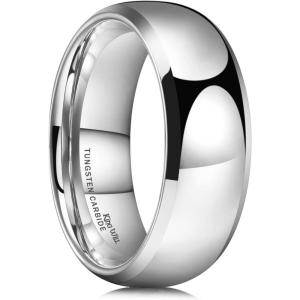 King Will Men’s Women’s 1.5mm 2mm 4mm 6mm 8mm Tungsten Carbide Ring 24k Gold Plated Rose Gold Plated Domed Polished Finish Wedding Band(Z-Silver 8mm)