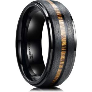 King Will Nature Koa Wood Inlay Tungsten Carbide Wedding Ring 8mm Silver/Black/Gold/Green/Rose Gold/Blue Wedding Band for Men High Polished Anniversary Rings Comfort Fit Size 6-15(Black-wood)