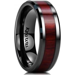 King Will Nature Men’s Wooden Wedding Band, 7-8mm Black Mens Ceramic Wedding Ring with Polished Finish Brown Wood Inlay Comfort Fit Size 7-14(7mm Brown Red Koa Wood)