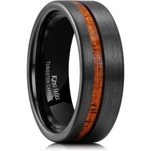 King Will Nature Tungsten Carbide Wedding Band 7mm Silver/Black Tungsten Ring with Wood Inlay Comfort Fit(B-Black)