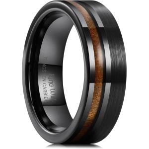 King Will Nature Tungsten Carbide Wedding Band 7mm Silver/Black Tungsten Ring with Wood Inlay Comfort Fit(Black)