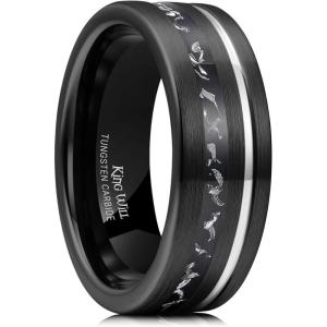 King Will Nature Tungsten Carbide Wedding Band 7mm Silver/Black Tungsten Ring with Wood Inlay Comfort Fit(Black-Meteorite)