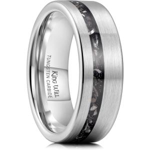 King Will Nature Tungsten Carbide Wedding Band 7mm Silver/Black Tungsten Ring with Wood Inlay Comfort Fit(Gunmetal)