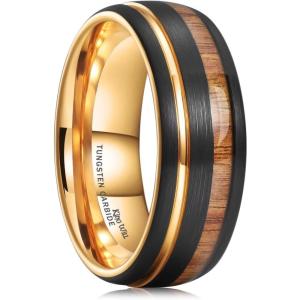King Will Nature Tungsten Carbide Wedding Band 7mm Silver/Black Tungsten Ring with Wood Inlay Comfort Fit(Rose Gold-Domed)