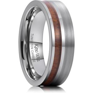 King Will Nature Tungsten Carbide Wedding Band 7mm Silver/Black Tungsten Ring with Wood Inlay Comfort Fit(Silver)