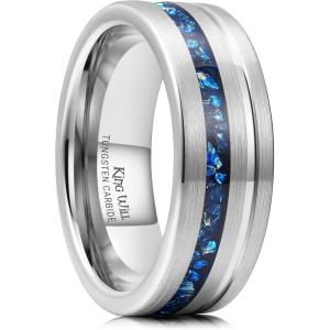 King Will Nature Tungsten Carbide Wedding Band 7mm Silver/Black Tungsten Ring with Wood Inlay Comfort Fit(Silver-Meteorite)