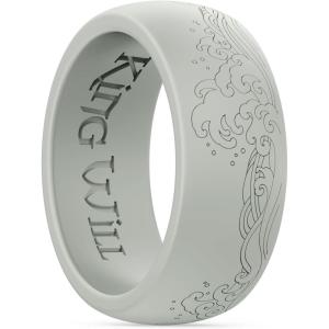 King Will Silicone Mens Ring – Breathable Wedding Bands for Men 8mm Wide Rubber Engagement Band, Geometry/Waves with Design, Comfort Fit Ring- 1/4/6 Variety Multipack Silver/Dark Blue/Grey Size 8-14(Wave – Grey)