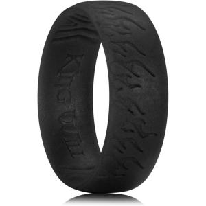 King Will Silicone Ring for Men and Women, 1.8mm Ultra Thick 6.6mm Width, Dome Metallic Style Comfort Fit – Breathable Durable Flexible Wedding Band(Black)