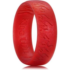 King Will Silicone Ring for Men and Women, 1.8mm Ultra Thick 6.6mm Width, Dome Metallic Style Comfort Fit – Breathable Durable Flexible Wedding Band(Red)
