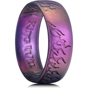 King Will Silicone Ring for Men and Women, 1.8mm Ultra Thick 6.6mm Width, Dome Metallic Style Comfort Fit – Breathable Durable Flexible Wedding Band(Starry Sky Purple)