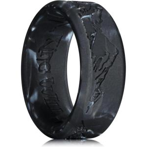King Will Silicone Rings For Men, Rubber Wedding Bands with Unique Mountain Peak Design Multiple Colors, 8mm Wide 2.2mm Thick, Comfort Fit Size 7-13(Black & White Camouflage)