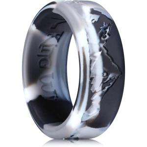 King Will Silicone Rings For Men, Rubber Wedding Bands with Unique Mountain Peak Design Multiple Colors, 8mm Wide 2.2mm Thick, Comfort Fit Size 7-13(Black & Gray Camouflage)