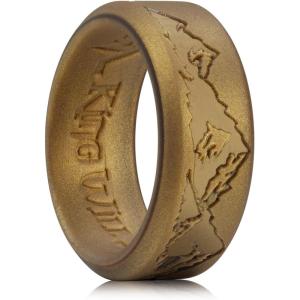 King Will Silicone Rings For Men, Rubber Wedding Bands with Unique Mountain Peak Design Multiple Colors, 8mm Wide 2.2mm Thick, Comfort Fit Size 7-13(Metallic copper)