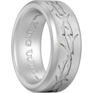 King Will Silicone Rings For Men, Rubber Wedding Bands with Unique Mountain Peak Design Multiple Colors, 8mm Wide 2.2mm Thick, Comfort Fit Size 7-13(Metallic silver (Thorns))