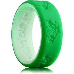 King Will Silicone Rings For Men, Rubber Wedding Bands with Unique Mountain Peak Design Multiple Colors, 8mm Wide 2.2mm Thick, Comfort Fit Size 7-13(Two-Tone green (Coconut tree))