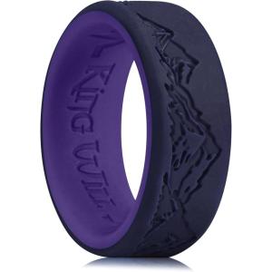 King Will Silicone Rings For Men, Rubber Wedding Bands with Unique Mountain Peak Design Multiple Colors, 8mm Wide 2.2mm Thick, Comfort Fit Size 7-13(Two-Tone Purple)