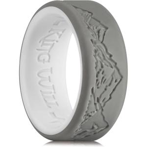 King Will Silicone Rings For Men, Rubber Wedding Bands with Unique Mountain Peak Design Multiple Colors, 8mm Wide 2.2mm Thick, Comfort Fit Size 7-13(Two-Tone Gray)