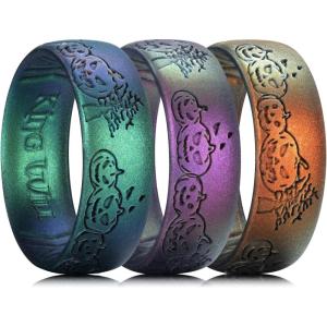 King Will Silicone Wedding Band for Men Women- 1.8mm Ultra Thin Ring 3 Packs in Camouflage/Unique Pattern | Comfort Grip Inner Design | Hypoallergenic Rubber Ring for Gym, Work, Travel Size 7-13(Pumpkin-3 Packs)