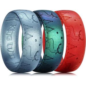 King Will Silicone Wedding Band for Men Women- 1.8mm Ultra Thin Ring 3 Packs in Camouflage/Unique Pattern | Comfort Grip Inner Design | Hypoallergenic Rubber Ring for Gym, Work, Travel Size 7-13(Deer-3 Packs)