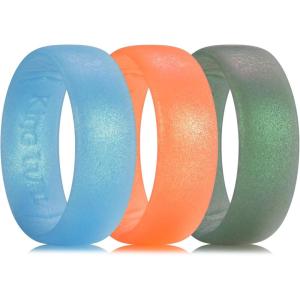 King Will Silicone Wedding Band for Men Women- 1.8mm Ultra Thin Ring 3 Packs in Camouflage/Unique Pattern | Comfort Grip Inner Design | Hypoallergenic Rubber Ring for Gym, Work, Travel Size 7-13(Green Blue Orange)