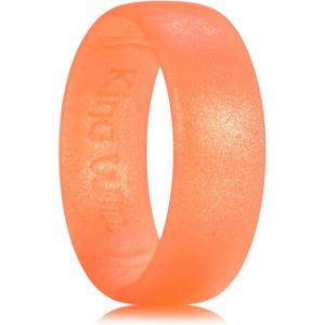 King Will Silicone Wedding Band for Men Women- 1.8mm Ultra Thin Ring 3 Packs in Camouflage/Unique Pattern | Comfort Grip Inner Design | Hypoallergenic Rubber Ring for Gym, Work, Travel Size 7-13(Orange)