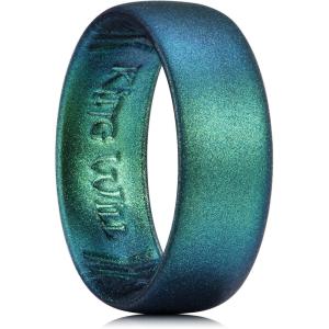King Will Silicone Wedding Band for Men Women- 1.8mm Ultra Thin Ring with Metallic Shimmer | Comfort Grip Inner Design | Hypoallergenic Rubber Wedding Ring for Gym, Work, Travel Size 7-14(Starry Green)