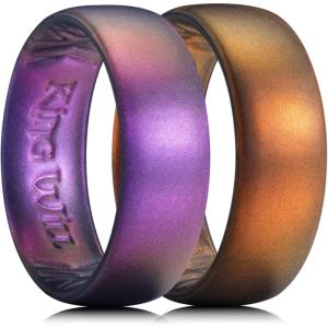 King Will Silicone Wedding Band for Men Women- 1.8mm Ultra Thin Ring with Metallic Shimmer | Comfort Grip Inner Design | Hypoallergenic Rubber Wedding Ring for Gym, Work, Travel Size 7-14(Orange+Purple)