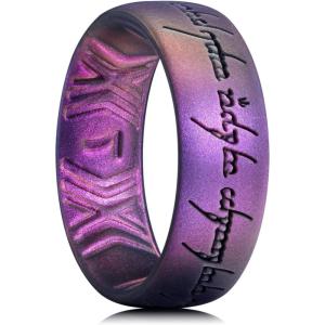 King Will Silicone Wedding Band for Men Women- 1.8mm Ultra Thin Ring with Metallic Shimmer | Comfort Grip Inner Design | Hypoallergenic Rubber Wedding Ring for Gym, Work, Travel Size 7-14(P-Starry Sky Purple)