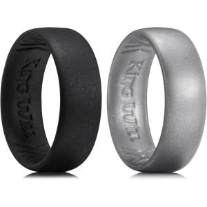 King Will Silicone Wedding Band for Men Women- 1.8mm Ultra Thin Ring with Metallic Shimmer | Comfort Grip Inner Design | Hypoallergenic Rubber Wedding Ring for Gym, Work, Travel Size 7-14(Black+Gray)
