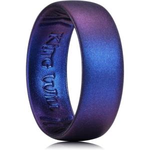 King Will Silicone Wedding Band for Men Women- 1.8mm Ultra Thin Ring with Metallic Shimmer | Comfort Grip Inner Design | Hypoallergenic Rubber Wedding Ring for Gym, Work, Travel Size 7-14(Deep Blue)