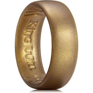 King Will Silicone Wedding Band for Men Women- 1.8mm Ultra Thin Ring with Metallic Shimmer | Comfort Grip Inner Design | Hypoallergenic Rubber Wedding Ring for Gym, Work, Travel Size 7-14(Metallic Brown)