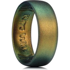 King Will Silicone Wedding Band for Men Women- 1.8mm Ultra Thin Ring with Metallic Shimmer | Comfort Grip Inner Design | Hypoallergenic Rubber Wedding Ring for Gym, Work, Travel Size 7-14(Forest Green)