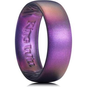 King Will Silicone Wedding Band for Men Women- 1.8mm Ultra Thin Ring with Metallic Shimmer | Comfort Grip Inner Design | Hypoallergenic Rubber Wedding Ring for Gym, Work, Travel Size 7-14(Starry Sky Purple)