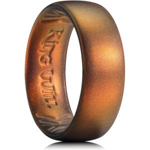 King Will Silicone Wedding Band for Men Women- 1.8mm Ultra Thin Ring with Metallic Shimmer | Comfort Grip Inner Design | Hypoallergenic Rubber Wedding Ring for Gym, Work, Travel Size 7-14(Orange-Brown)