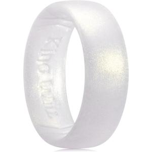 King Will Silicone Wedding Band for Men Women- 1.8mm Ultra Thin Ring with Metallic Shimmer | Comfort Grip Inner Design | Hypoallergenic Rubber Wedding Ring for Gym, Work, Travel Size 7-14(Pearl White)