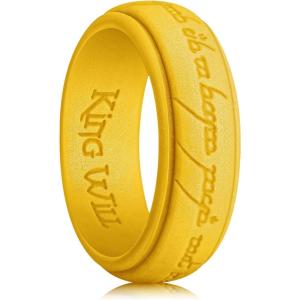 King Will Silicone Wedding Band for Men-8mm Width in Brown&Blue&Orange&Gold&Sliver, Breathable Rubber Wedding Ring with Unique Pattern Design Comfort Fit Size 8-14(Gold)