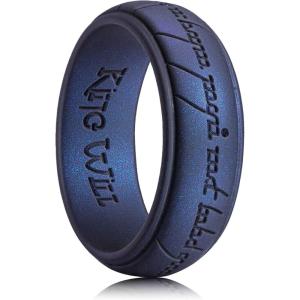 King Will Silicone Wedding Band for Men-8mm Width in Brown&Blue&Orange&Gold&Sliver, Breathable Rubber Wedding Ring with Unique Pattern Design Comfort Fit Size 8-14(Dark Blue)